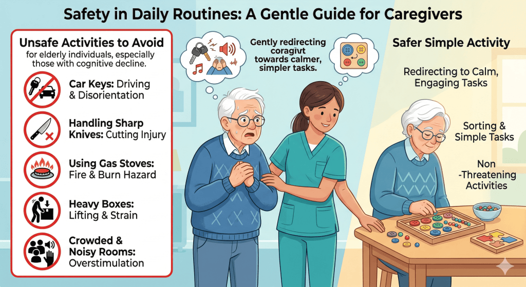 Unsafe activities to avoid when choosing safe activties for the alzheimers