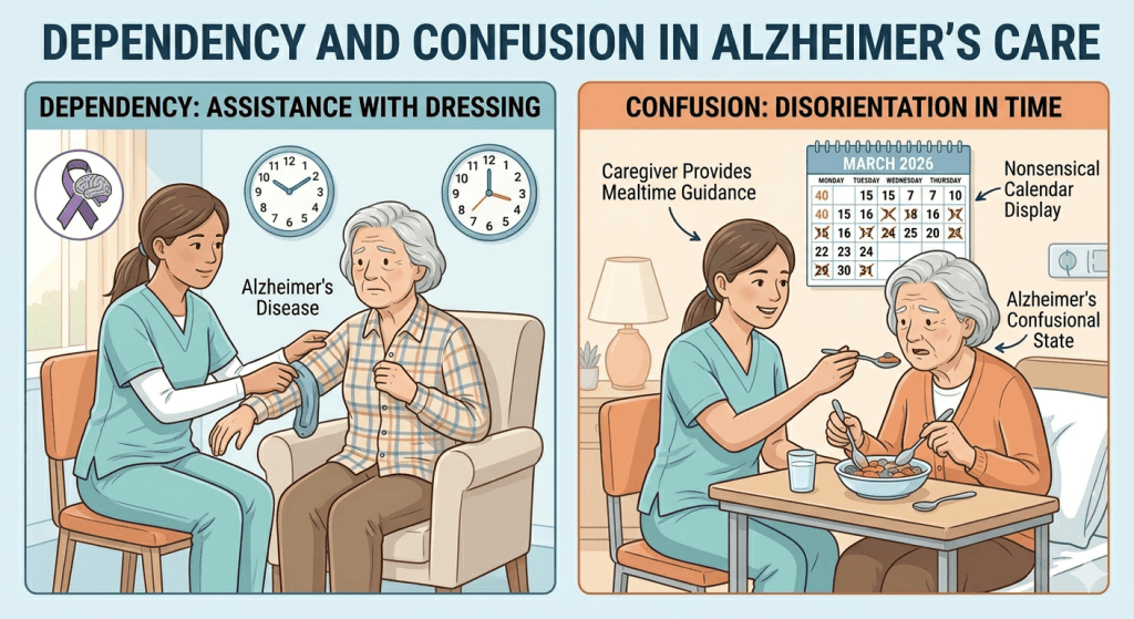 Moderate stage life expectancy and stages of alzheimers with caregiver support and confusion symptoms